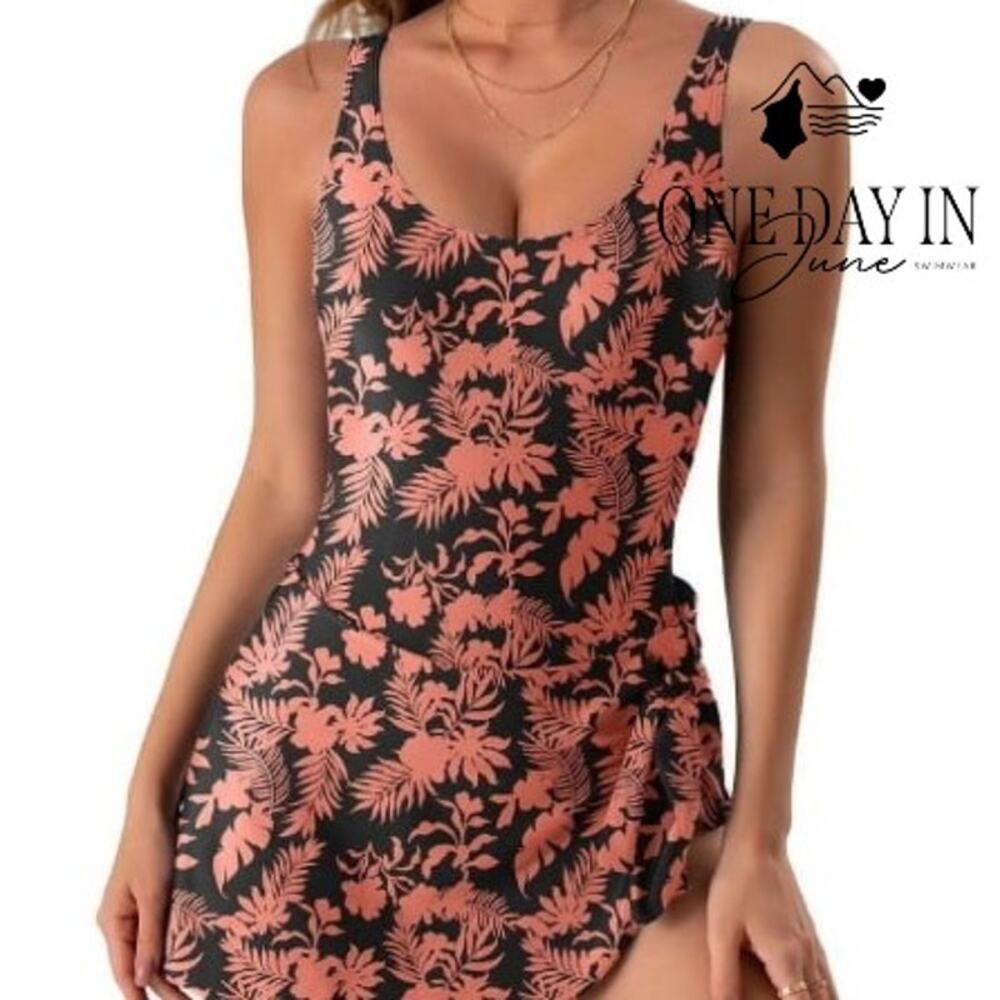 Eomenie Skirted Swimdress One Piece Swimsuit Size XL